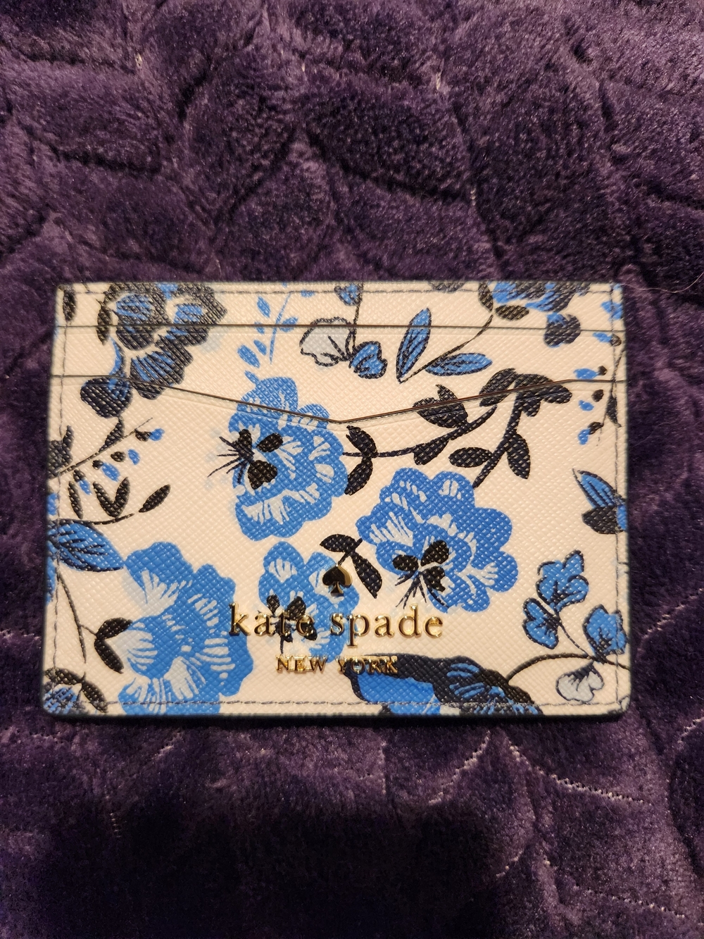 Kate Spade Floral Card Holder in White and Blue